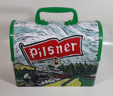 Rare Very Hard to Find Pilsner Beer with Train Locomotive Themed Metal Lunch Box Container 8 3/4" Wide