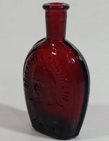 Vintage Wheaton President Benjamin Franklin 3" Tall Ruby Red Embossed Miniature Glass Bottle