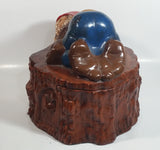 Vintage 1970s Gnome Dwarf Sleeping on a Tree Stump House with Fawn Peaking Through Door Ceramic Cookie Jar