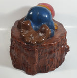 Vintage 1970s Gnome Dwarf Sleeping on a Tree Stump House with Fawn Peaking Through Door Ceramic Cookie Jar