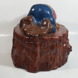 Vintage 1970s Gnome Dwarf Sleeping on a Tree Stump House with Fawn Peaking Through Door Ceramic Cookie Jar