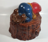 Vintage 1970s Gnome Dwarf Sleeping on a Tree Stump House with Fawn Peaking Through Door Ceramic Cookie Jar