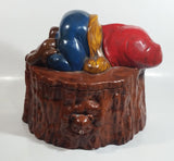 Vintage 1970s Gnome Dwarf Sleeping on a Tree Stump House with Fawn Peaking Through Door Ceramic Cookie Jar