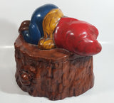 Vintage 1970s Gnome Dwarf Sleeping on a Tree Stump House with Fawn Peaking Through Door Ceramic Cookie Jar