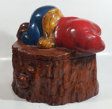 Vintage 1970s Gnome Dwarf Sleeping on a Tree Stump House with Fawn Peaking Through Door Ceramic Cookie Jar
