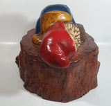 Vintage 1970s Gnome Dwarf Sleeping on a Tree Stump House with Fawn Peaking Through Door Ceramic Cookie Jar