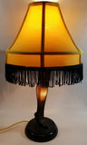 Vintage Style "A Christmas Story" Movie Film Las Vegas Burlesque Styled 20" Tall Leg Lamp with Fish Net Stocking and Yellow Shade with Black Frill