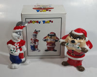 1993 Warner Bros. Looney Tunes Bugs Bunny and Taz Cartoon Characters Christmas Themed 5" Tall Ceramic Salt & Pepper Shakers In Box