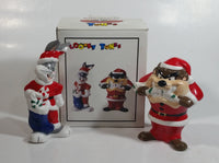 1993 Warner Bros. Looney Tunes Bugs Bunny and Taz Cartoon Characters Christmas Themed 5" Tall Ceramic Salt & Pepper Shakers In Box