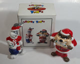 1993 Warner Bros. Looney Tunes Bugs Bunny and Taz Cartoon Characters Christmas Themed 5" Tall Ceramic Salt & Pepper Shakers In Box