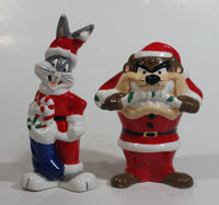 1993 Warner Bros. Looney Tunes Bugs Bunny and Taz Cartoon Characters Christmas Themed 5" Tall Ceramic Salt & Pepper Shakers In Box