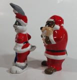 1993 Warner Bros. Looney Tunes Bugs Bunny and Taz Cartoon Characters Christmas Themed 5" Tall Ceramic Salt & Pepper Shakers In Box