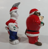 1993 Warner Bros. Looney Tunes Bugs Bunny and Taz Cartoon Characters Christmas Themed 5" Tall Ceramic Salt & Pepper Shakers In Box