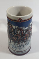 1989 Budweiser Holiday Stein Collection Collector's Series "The hitch on a winter's evening." Ceramic Beer Stein - Handcrafted in Brazil by Ceramarte