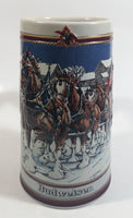 1989 Budweiser Holiday Stein Collection Collector's Series "The hitch on a winter's evening." Ceramic Beer Stein - Handcrafted in Brazil by Ceramarte