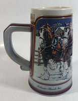 1989 Budweiser Holiday Stein Collection Collector's Series "The hitch on a winter's evening." Ceramic Beer Stein - Handcrafted in Brazil by Ceramarte