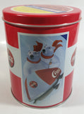 Coca-Cola Coke Soda Pop Drink Beverage Polar Bear Red and White Round Tin Metal Canister Collectible with Carriage Trade Mini Twist Pretzel Sticker Still On The Lid