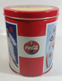 Coca-Cola Coke Soda Pop Drink Beverage Polar Bear Red and White Round Tin Metal Canister Collectible with Carriage Trade Mini Twist Pretzel Sticker Still On The Lid