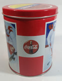 Coca-Cola Coke Soda Pop Drink Beverage Polar Bear Red and White Round Tin Metal Canister Collectible with Carriage Trade Mini Twist Pretzel Sticker Still On The Lid