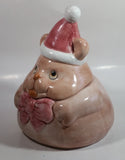 Pink Bear Wearing Santa Hat Ceramic Cookie Jar