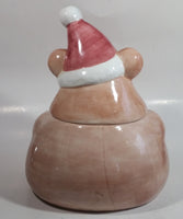 Pink Bear Wearing Santa Hat Ceramic Cookie Jar