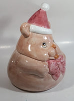 Pink Bear Wearing Santa Hat Ceramic Cookie Jar