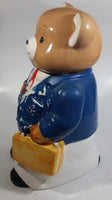 Teddy Bear In Blue Businessman Suit Sailor Outfit Ceramic Cookie Jar