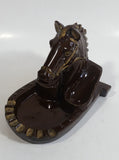 Vintage Horse Head Stallion 3D Sculpture Dark Brown Ceramic Glazed Ash Tray Made in Japan Smoking Collectible