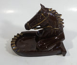 Vintage Horse Head Stallion 3D Sculpture Dark Brown Ceramic Glazed Ash Tray Made in Japan Smoking Collectible