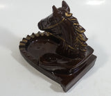 Vintage Horse Head Stallion 3D Sculpture Dark Brown Ceramic Glazed Ash Tray Made in Japan Smoking Collectible