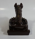 Vintage Horse Head Stallion 3D Sculpture Dark Brown Ceramic Glazed Ash Tray Made in Japan Smoking Collectible