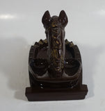 Vintage Horse Head Stallion 3D Sculpture Dark Brown Ceramic Glazed Ash Tray Made in Japan Smoking Collectible