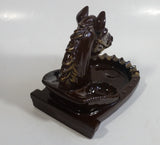 Vintage Horse Head Stallion 3D Sculpture Dark Brown Ceramic Glazed Ash Tray Made in Japan Smoking Collectible