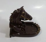 Vintage Horse Head Stallion 3D Sculpture Dark Brown Ceramic Glazed Ash Tray Made in Japan Smoking Collectible