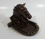 Vintage Horse Head Stallion 3D Sculpture Dark Brown Ceramic Glazed Ash Tray Made in Japan Smoking Collectible