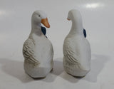 1990s Pair of White Goose Geese with Blue Bows Ceramic Salt and Pepper Shakers