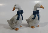 1990s Pair of White Goose Geese with Blue Bows Ceramic Salt and Pepper Shakers