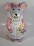 1990 House of Lloyd Grey Mouse in a Pink Dress Holding a Teddy Bear Ceramic Cookie Jar