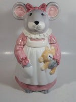 1990 House of Lloyd Grey Mouse in a Pink Dress Holding a Teddy Bear Ceramic Cookie Jar