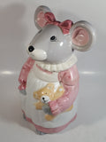 1990 House of Lloyd Grey Mouse in a Pink Dress Holding a Teddy Bear Ceramic Cookie Jar