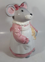 1990 House of Lloyd Grey Mouse in a Pink Dress Holding a Teddy Bear Ceramic Cookie Jar