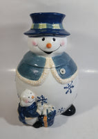 GKAO White and Blue Scarfed Snowman Ceramic Cookie Jar