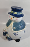 GKAO White and Blue Scarfed Snowman Ceramic Cookie Jar