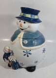 GKAO White and Blue Scarfed Snowman Ceramic Cookie Jar