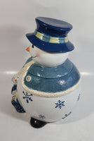 GKAO White and Blue Scarfed Snowman Ceramic Cookie Jar