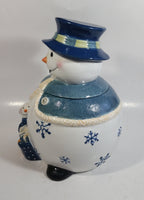 GKAO White and Blue Scarfed Snowman Ceramic Cookie Jar