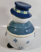 GKAO White and Blue Scarfed Snowman Ceramic Cookie Jar