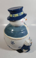 GKAO White and Blue Scarfed Snowman Ceramic Cookie Jar