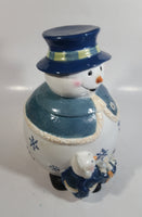 GKAO White and Blue Scarfed Snowman Ceramic Cookie Jar