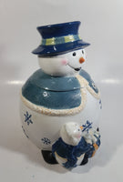 GKAO White and Blue Scarfed Snowman Ceramic Cookie Jar